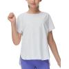 imageTHE GYM PEOPLE Girls Athletic Shirts Short Sleeve Workout Tops Kids Basic Tees with Side SlitsHeather White