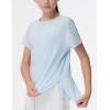 imageTHE GYM PEOPLE Girls Athletic Shirts Short Sleeve Workout Tops Kids Basic Tees with Side SlitsLight Blue