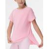 imageTHE GYM PEOPLE Girls Athletic Shirts Short Sleeve Workout Tops Kids Basic Tees with Side SlitsPink