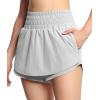 imageTHE GYM PEOPLE Womens Athletic Shorts Elastic Waisted Quick Dry Ruffle Tennis Workout Skorts with Mesh Liner Zip PocketsBright Grey