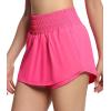 imageTHE GYM PEOPLE Womens Athletic Shorts Elastic Waisted Quick Dry Ruffle Tennis Workout Skorts with Mesh Liner Zip PocketsBright Pink