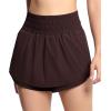 imageTHE GYM PEOPLE Womens Athletic Shorts Elastic Waisted Quick Dry Ruffle Tennis Workout Skorts with Mesh Liner Zip PocketsBrown