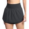 imageTHE GYM PEOPLE Womens Athletic Shorts Elastic Waisted Quick Dry Ruffle Tennis Workout Skorts with Mesh Liner Zip PocketsDark Grey
