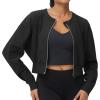 imageTHE GYM PEOPLE Womens Cropped Jackets Full Zip Long Sleeve Ribbed Workout Sweatshirts Lightweight Casual TopsBlack