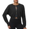 imageTHE GYM PEOPLE Womens Cropped Jackets Full Zip Long Sleeve Ribbed Workout Sweatshirts Lightweight Casual TopsBlack