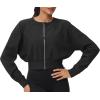 imageTHE GYM PEOPLE Womens Cropped Jackets Full Zip Long Sleeve Ribbed Workout Sweatshirts Lightweight Casual TopsBlack