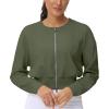 imageTHE GYM PEOPLE Womens Cropped Jackets Full Zip Long Sleeve Ribbed Workout Sweatshirts Lightweight Casual TopsGraphite Green