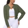 imageTHE GYM PEOPLE Womens Cropped Jackets Full Zip Long Sleeve Ribbed Workout Sweatshirts Lightweight Casual TopsGraphite Green