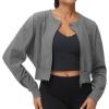 imageTHE GYM PEOPLE Womens Cropped Jackets Full Zip Long Sleeve Ribbed Workout Sweatshirts Lightweight Casual TopsGrey