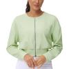 imageTHE GYM PEOPLE Womens Cropped Jackets Full Zip Long Sleeve Ribbed Workout Sweatshirts Lightweight Casual TopsLight Green