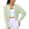imageTHE GYM PEOPLE Womens Cropped Jackets Full Zip Long Sleeve Ribbed Workout Sweatshirts Lightweight Casual TopsLight Green