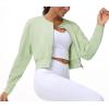imageTHE GYM PEOPLE Womens Cropped Jackets Full Zip Long Sleeve Ribbed Workout Sweatshirts Lightweight Casual TopsLight Green