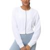 imageTHE GYM PEOPLE Womens Cropped Jackets Full Zip Long Sleeve Ribbed Workout Sweatshirts Lightweight Casual TopsWhite