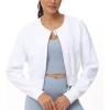 imageTHE GYM PEOPLE Womens Cropped Jackets Full Zip Long Sleeve Ribbed Workout Sweatshirts Lightweight Casual TopsWhite