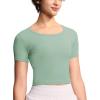 imageTHE GYM PEOPLE Womens Cute Crop TShirts Short Sleeve Ribbed Ice Silk Slim Fit Casual Tee Tops