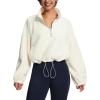 imageTHE GYM PEOPLE Womens Half Zip Crop Pullover Sweatshirt Fleece Stand Collar Workout Tops with Pockets Drawstring HemBeige