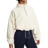 imageTHE GYM PEOPLE Womens Half Zip Crop Pullover Sweatshirt Fleece Stand Collar Workout Tops with Pockets Drawstring HemBeige