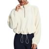 imageTHE GYM PEOPLE Womens Half Zip Crop Pullover Sweatshirt Fleece Stand Collar Workout Tops with Pockets Drawstring HemBeige