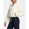 imageTHE GYM PEOPLE Womens Half Zip Crop Pullover Sweatshirt Fleece Stand Collar Workout Tops with Pockets Drawstring HemBeige