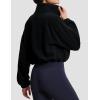 imageTHE GYM PEOPLE Womens Half Zip Crop Pullover Sweatshirt Fleece Stand Collar Workout Tops with Pockets Drawstring HemBlack