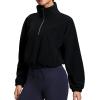 imageTHE GYM PEOPLE Womens Half Zip Crop Pullover Sweatshirt Fleece Stand Collar Workout Tops with Pockets Drawstring HemBlack