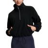 imageTHE GYM PEOPLE Womens Half Zip Crop Pullover Sweatshirt Fleece Stand Collar Workout Tops with Pockets Drawstring HemBlack