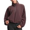 imageTHE GYM PEOPLE Womens Half Zip Crop Pullover Sweatshirt Fleece Stand Collar Workout Tops with Pockets Drawstring HemBrown