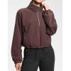 imageTHE GYM PEOPLE Womens Half Zip Crop Pullover Sweatshirt Fleece Stand Collar Workout Tops with Pockets Drawstring HemBrown