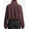 imageTHE GYM PEOPLE Womens Half Zip Crop Pullover Sweatshirt Fleece Stand Collar Workout Tops with Pockets Drawstring HemBrown