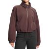 imageTHE GYM PEOPLE Womens Half Zip Crop Pullover Sweatshirt Fleece Stand Collar Workout Tops with Pockets Drawstring HemBrown