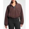 imageTHE GYM PEOPLE Womens Half Zip Crop Pullover Sweatshirt Fleece Stand Collar Workout Tops with Pockets Drawstring HemBrown