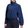 imageTHE GYM PEOPLE Womens Half Zip Crop Pullover Sweatshirt Fleece Stand Collar Workout Tops with Pockets Drawstring HemNavy Blue