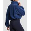 imageTHE GYM PEOPLE Womens Half Zip Crop Pullover Sweatshirt Fleece Stand Collar Workout Tops with Pockets Drawstring HemNavy Blue