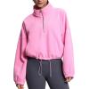 imageTHE GYM PEOPLE Womens Half Zip Crop Pullover Sweatshirt Fleece Stand Collar Workout Tops with Pockets Drawstring HemPink