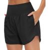 imageTHE GYM PEOPLE Womens High Waist Running Shorts with Liner Athletic Hiking Workout Shorts Zip PocketsBlack