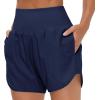 imageTHE GYM PEOPLE Womens High Waist Running Shorts with Liner Athletic Hiking Workout Shorts Zip PocketsBlue