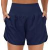 imageTHE GYM PEOPLE Womens High Waist Running Shorts with Liner Athletic Hiking Workout Shorts Zip PocketsBlue