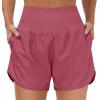 imageTHE GYM PEOPLE Womens High Waist Running Shorts with Liner Athletic Hiking Workout Shorts Zip PocketsRose Red