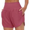 imageTHE GYM PEOPLE Womens High Waist Running Shorts with Liner Athletic Hiking Workout Shorts Zip PocketsRose Red