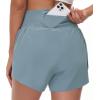 imageTHE GYM PEOPLE Womens High Waisted Running Shorts Mesh Liner Side Split Workout Shorts Zipper PocketDenim Blue