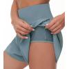 imageTHE GYM PEOPLE Womens High Waisted Running Shorts Mesh Liner Side Split Workout Shorts Zipper PocketDenim Blue