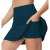 imageTHE GYM PEOPLE Womens High Waisted Tennis Skirts Crossover Hemline Back Pleated Golf Skorts with Inner ShortsDark Blue Green