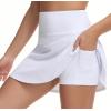 imageTHE GYM PEOPLE Womens High Waisted Tennis Skirts Crossover Hemline Back Pleated Golf Skorts with Inner ShortsWhite