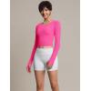 imageTHE GYM PEOPLE Womens Long Sleeve Crop Tops Ribbed Ice Silk Slim Workout Shirts with Thumb HoleBright Pink