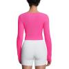 imageTHE GYM PEOPLE Womens Long Sleeve Crop Tops Ribbed Ice Silk Slim Workout Shirts with Thumb HoleBright Pink