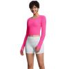 imageTHE GYM PEOPLE Womens Long Sleeve Crop Tops Ribbed Ice Silk Slim Workout Shirts with Thumb HoleBright Pink