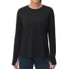 imageTHE GYM PEOPLE Womens Long Sleeve Workout Shirts Lightweight Cotton Running Yoga Tops with Thumb HoleBlack
