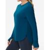 imageTHE GYM PEOPLE Womens Long Sleeve Workout Shirts Lightweight Cotton Running Yoga Tops with Thumb HoleDark Blue Green