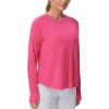 imageTHE GYM PEOPLE Womens Long Sleeve Workout Shirts Side Slits Athletic Yoga Tee Tops with Thumb HoleBright Pink