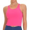 imageTHE GYM PEOPLE Womens Racerback Longline Sports Bra Removable Padded High Neck Workout Yoga Crop TopsBright Pink